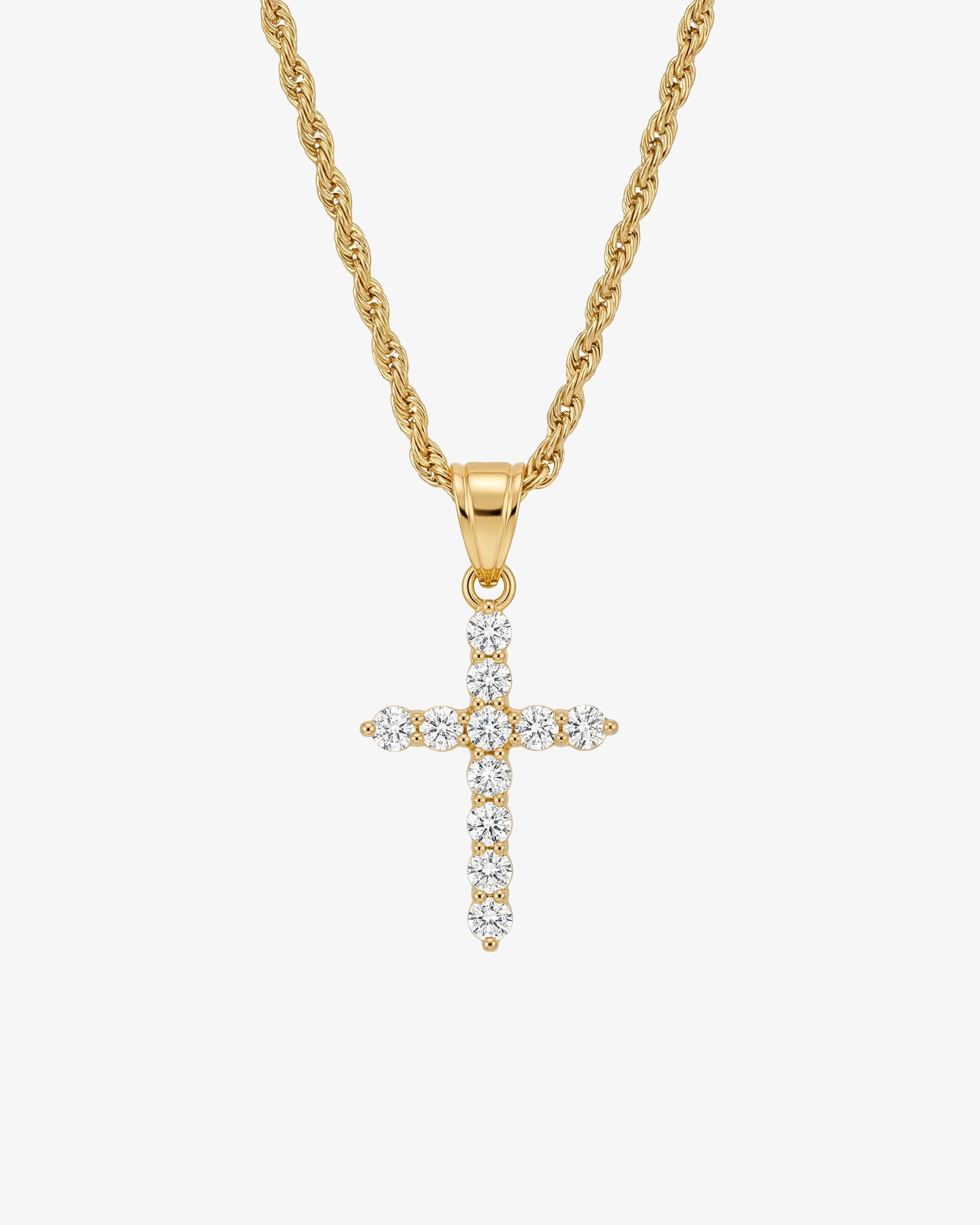 Gold plated necklace with a zircon crystal cross pendant on a bold chain