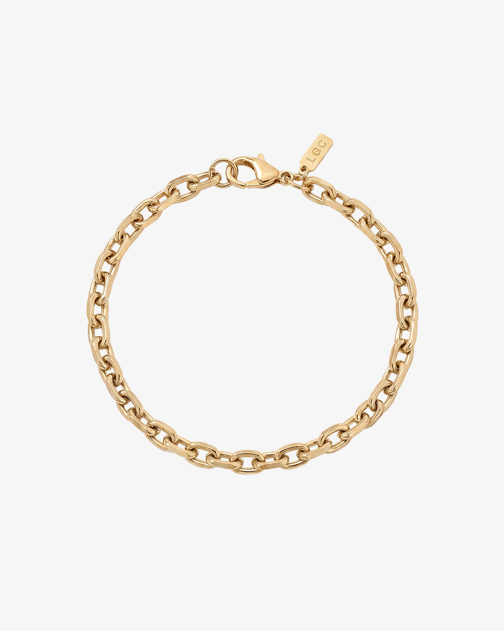 Gold chain bracelet with large links, lobster clasp, and adjustable extender