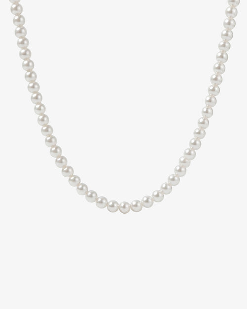 Bellagio Pearl Chain necklace with 5mm white shell pearls on a white background
