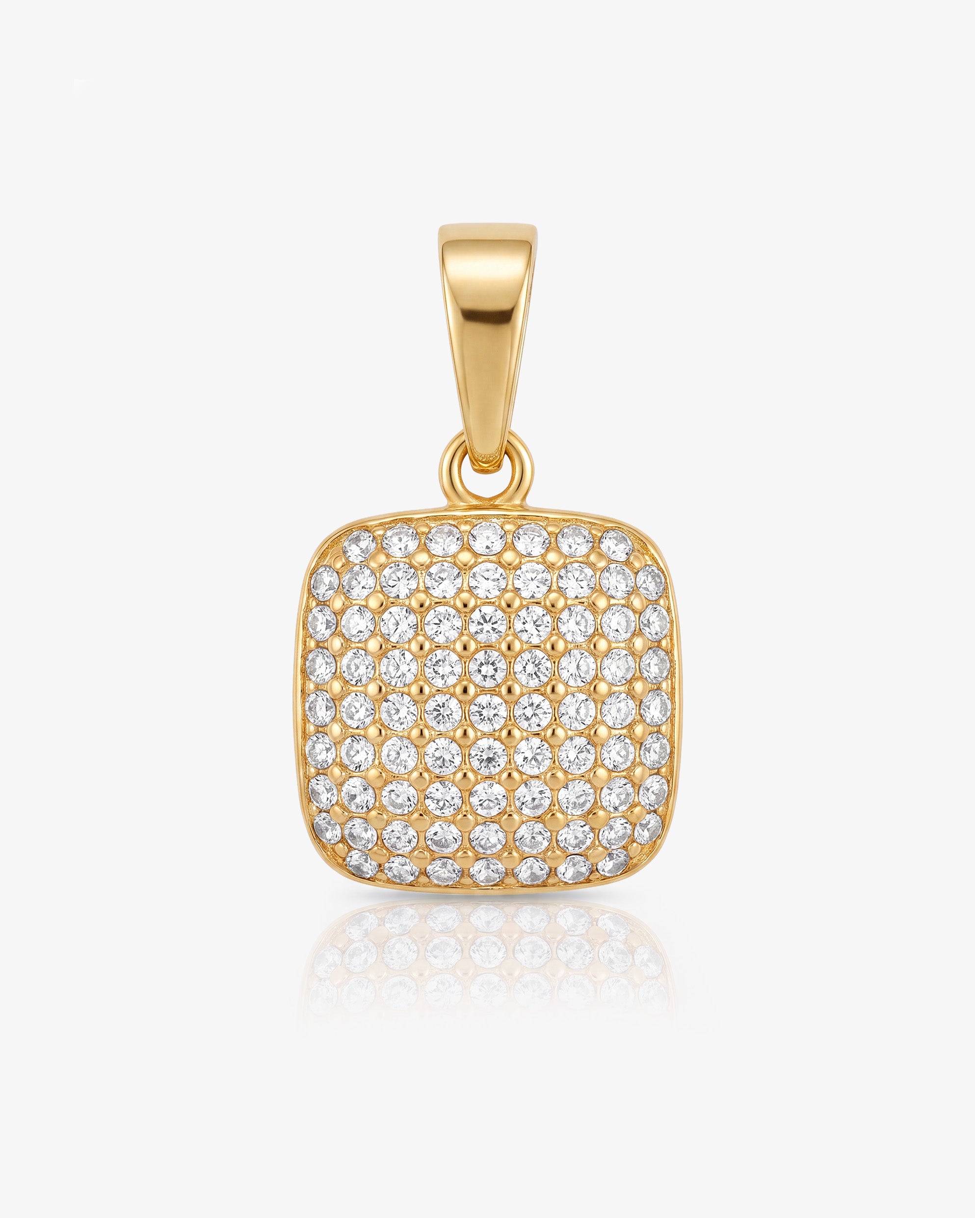 Gold mini icy cross pendant studded with pavé diamonds.