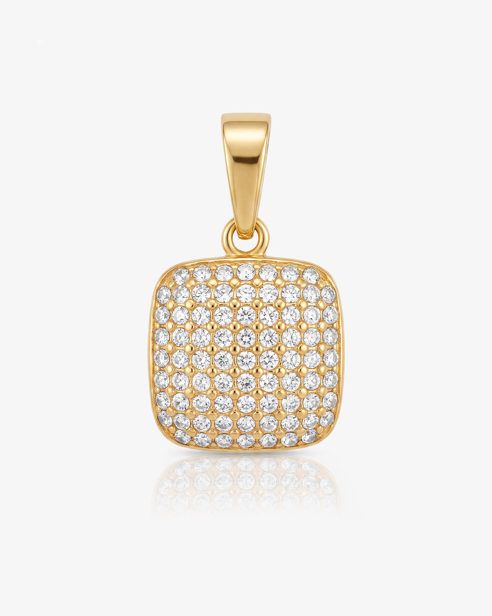 Gold mini icy cross pendant studded with pavé diamonds.