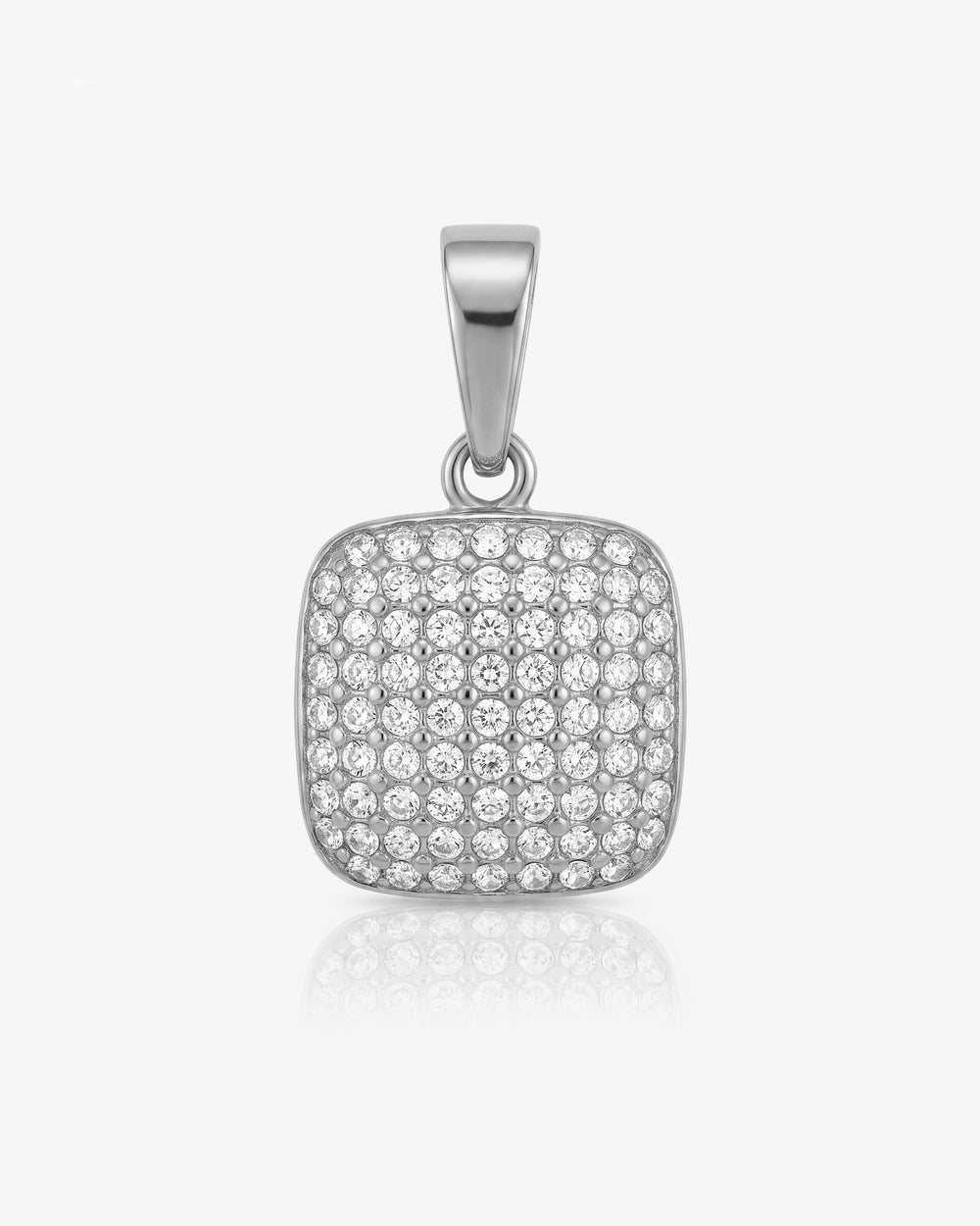 Mini Icy Charm pendant with a red gemstone surrounded by pavé diamonds in a silver setting.