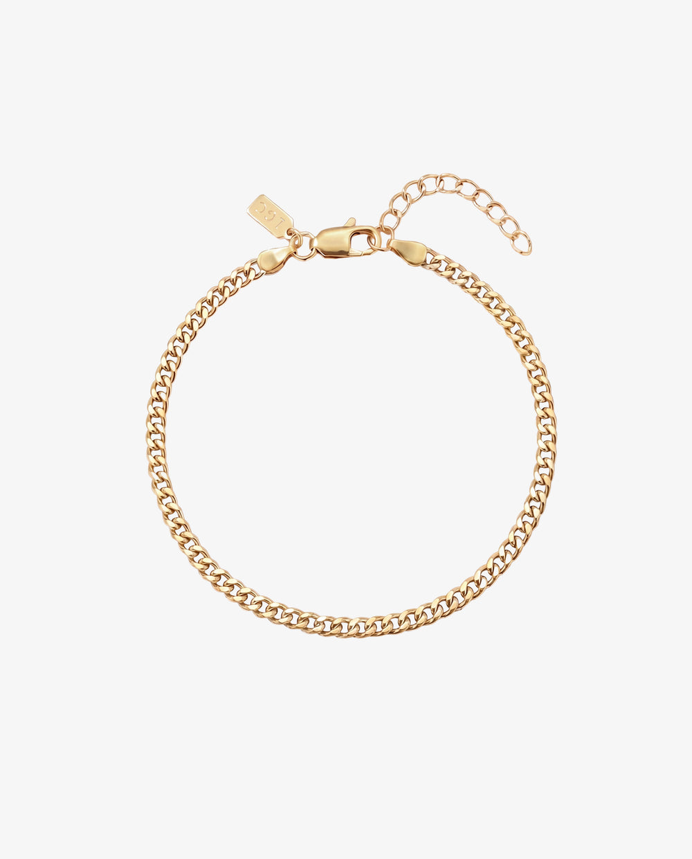 KUBU gold bracelet close-up with lobster clasp and extender chain on white background