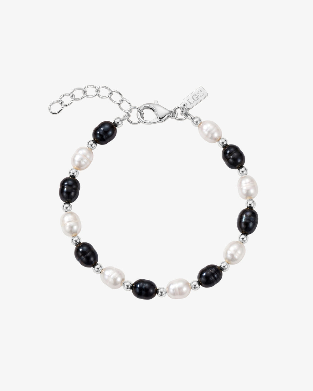 Melasti Pearl Bracelet with alternating white and dark freshwater pearls on an adjustable chain