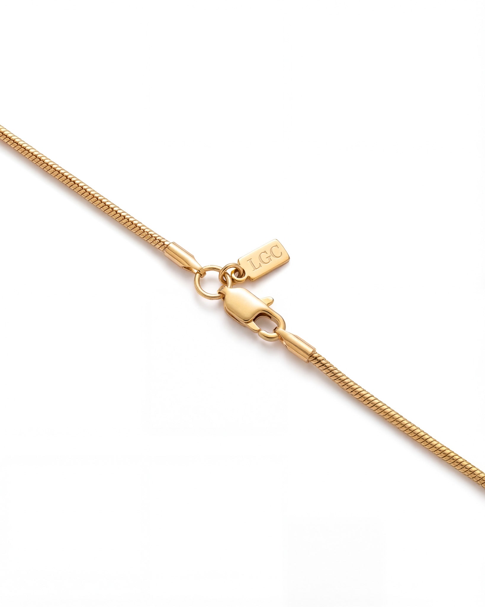 Sunset Gold Chain necklace close up showing a textured 2 mm wide chain and clasp