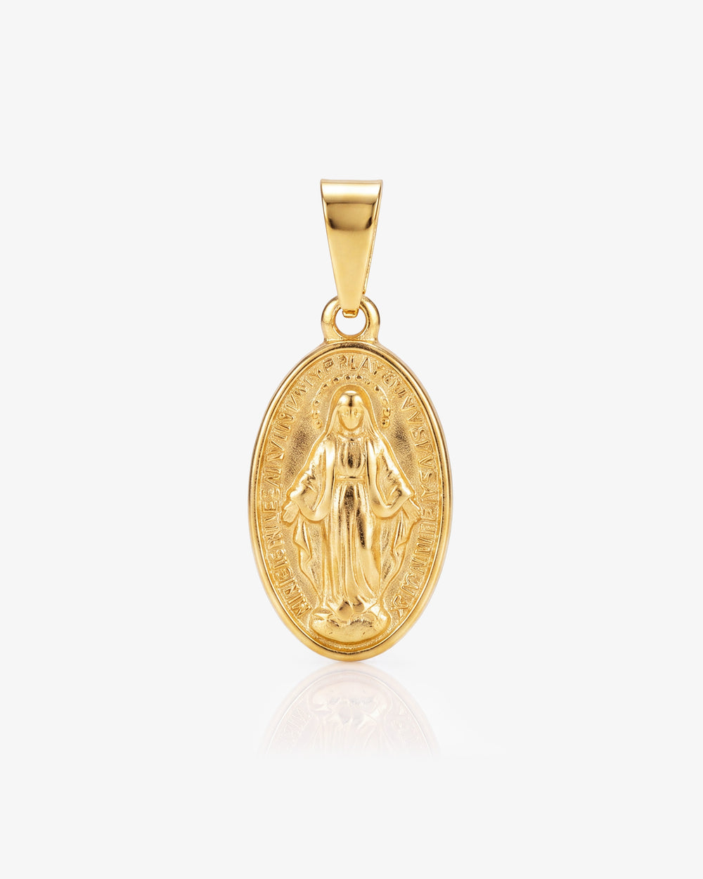 Mini Virgin charm pendant in gold with an oval medallion and bail